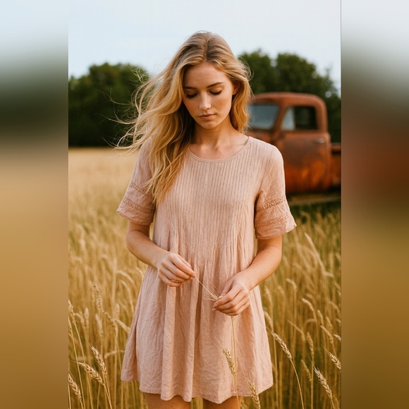 Wilfred Dresses & Skirts - Wilfred Sonore Peasant Dress Size XS Light Pink Lace Detail Short Sleeve